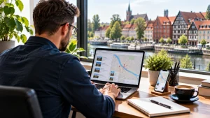 Przedsiębiorca z Białegostoku uzupełnia na laptopie wizytówkę Google, by jego lokalna firma była lepiej widoczna w mapach